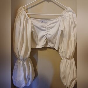 Zara White Puff Sleeve Blouse